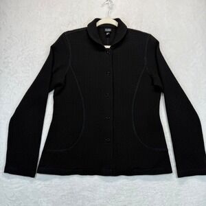 Eileen Fisher Black Textured Knit Jacket Made in USA‎ Italian Fabric M